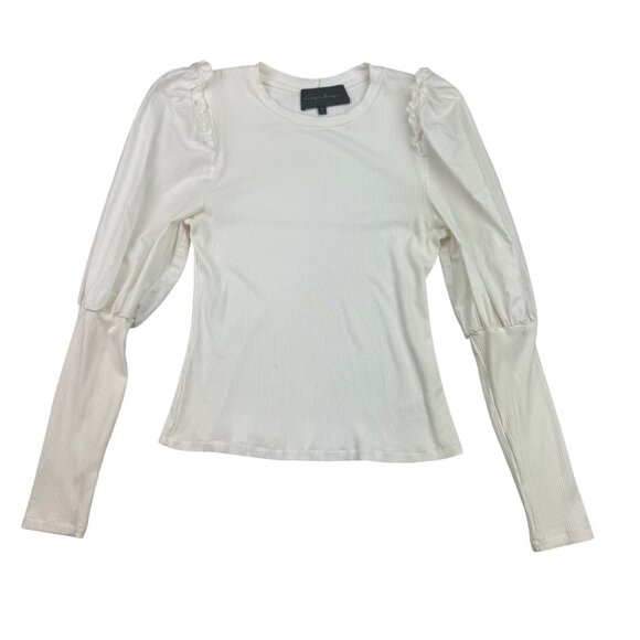 Anthropologie-Sunday in Brooklyn White Ribbed Ruffle shoulder Top Women's sz M - Picture 1 of 9